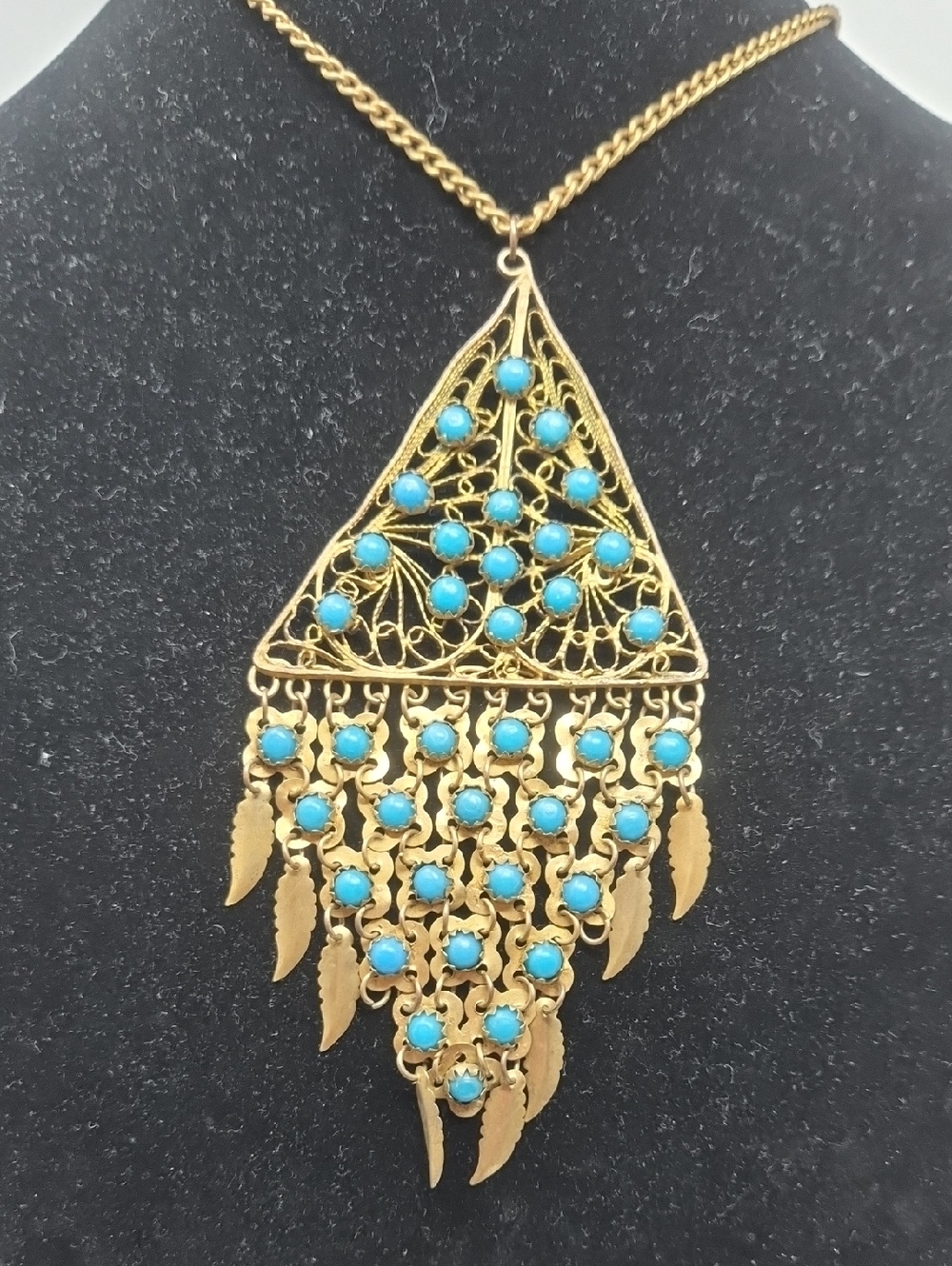 Vintage Gold-Tone Filigree Necklace with Turquoise Accents